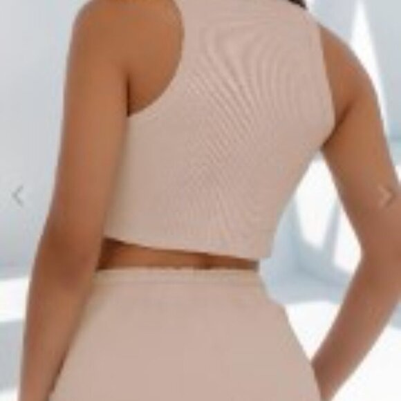 Dressin 2pc Ribbed Fabric Racerback Crop Top & Shorts / Drawstring Women size XL - Picture 13 of 14